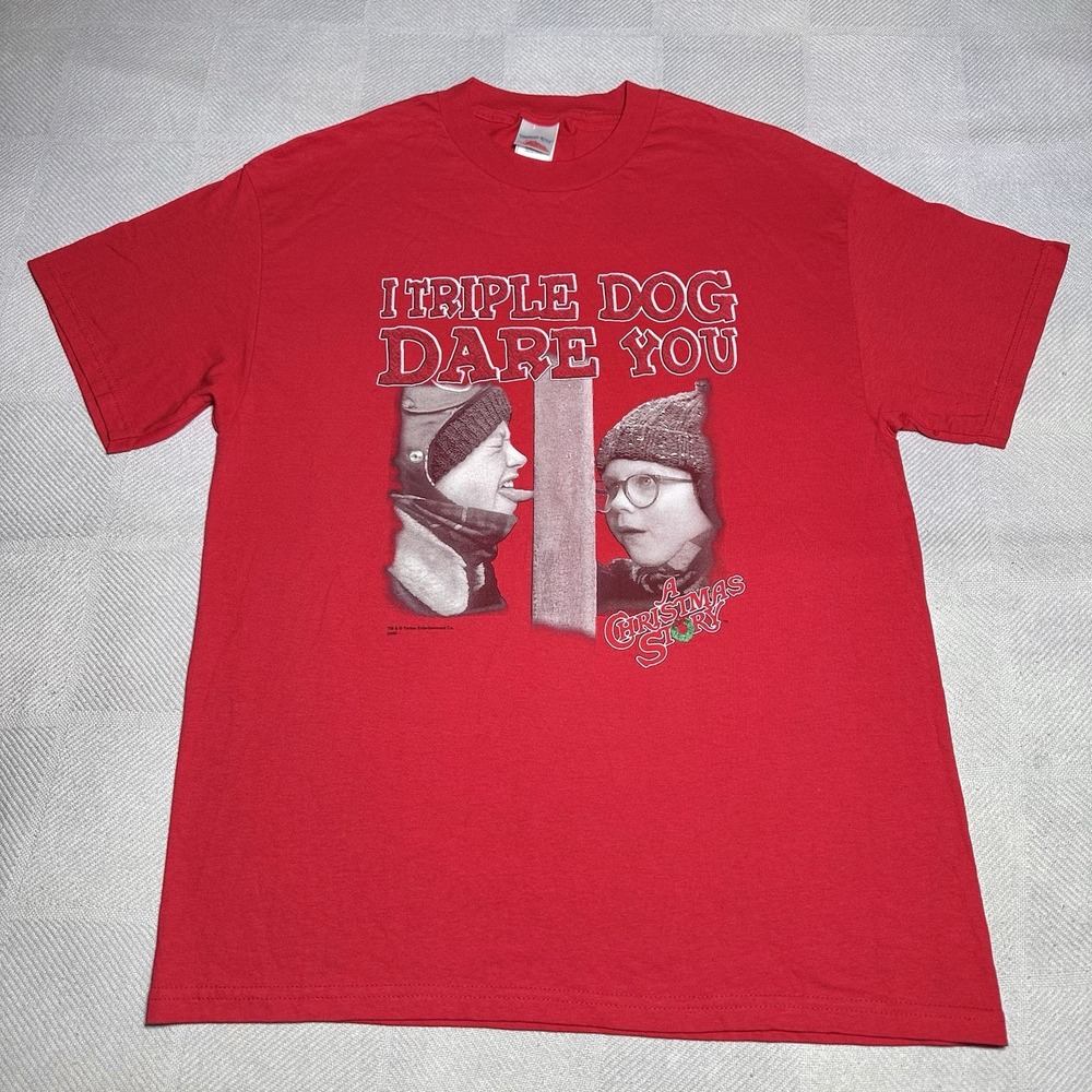 Vintage Y2K A Christmas‎ Story Red T-Shirt Size Large I Triple Dog Dare You
